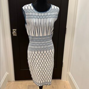 BCBGMaxAzria Navy and White Geometric Midi Dress